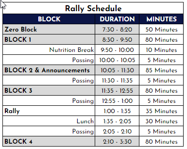 Rally schedule